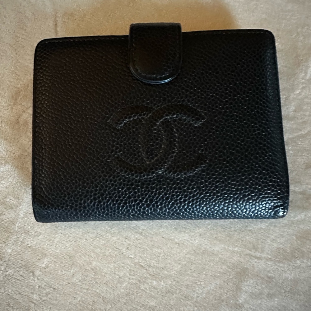 CHANEL Textured Black Leather Wallet